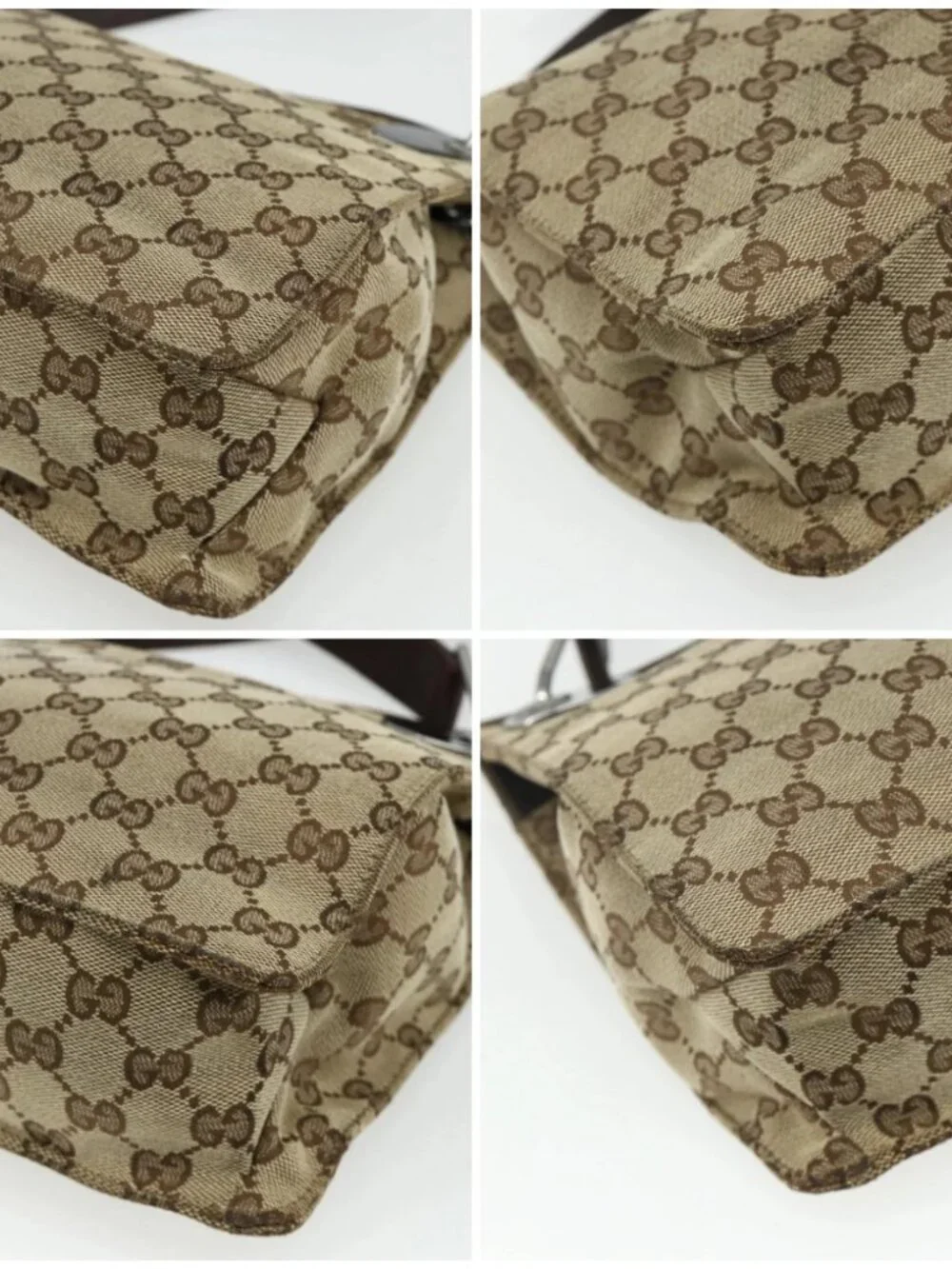 GUCCI GG Canvas Shoulder Bag Beige Brown Silver 120841 Auth am11410
